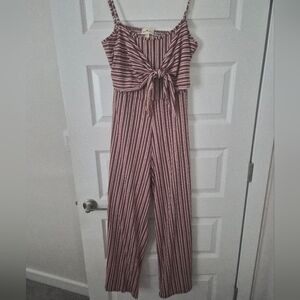 Derek Heart Mauve & White Striped Tie-Front Jumpsuit
